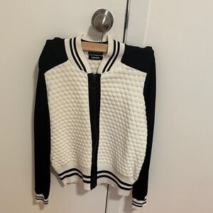 Sisley-Paris Black and White Textured Bomber Jacket